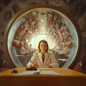 Create a surreal and intricately detailed scene where an insuran...