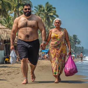 A filthy rich muscular indian sweaty beefy man walking beside  h...