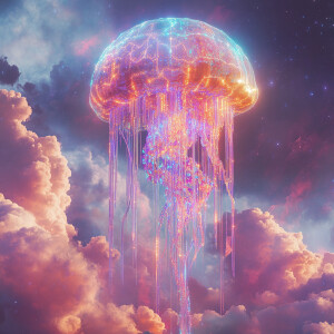 In the midst of a pulsating synthwave nebula, an ethereal anomal...