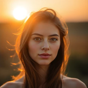 A soft-focus portrait of a young individual with glowing skin un...