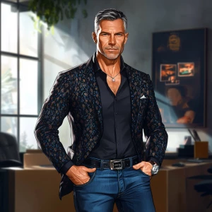 A middle-aged man with short, neatly styled gray hair and sporti...