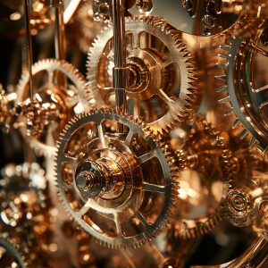 Intricate clockwork mechanism by Jean Tinguely, showcasing a ble...