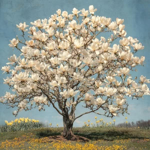 A beautiful Magnolia tree in full bloom in spring in New England...