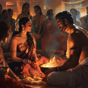 Digital art HD 1:1, a crowded gujarati home livingroom,where A s...