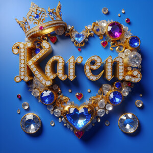 VCraft a 3-D image showcasing the name 'KAREN' in a luxurious go...