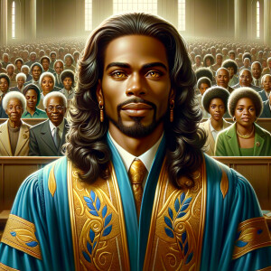 Illustrate an inspiring African-American Jesus crust with a dign...