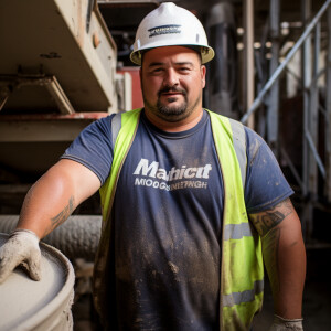 Michael Angelucci a Caucasian Latino concrete mixer operator pou...