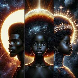 Black man with afro hairstyles with the sun over his head 
Black...