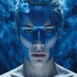 8k resolution, cinematic photo image of a glass blown blue menac...