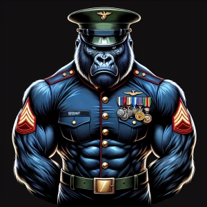 Depict a silverback gorilla standing tall with a dignified postu...