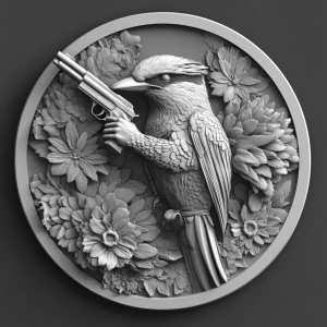 Design a high-contrast grayscale 3d bas relief of Kookaburra hol...