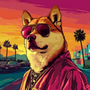 MEME DOGE in GTA art style — DOGE winning a bet — in the style o...