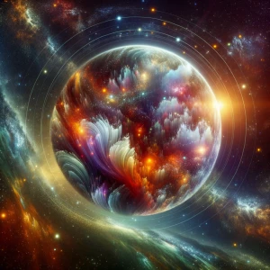 Create a professional-grade artwork of a 100-dimensional cosmic...