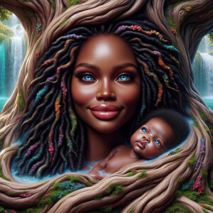 Create a close-up, hyper-realistic 3-D oil painting of a tree wi...