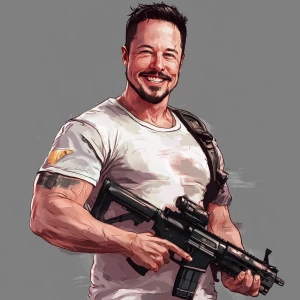 White muscular thin man with beard, big chin, smile and cheekbon...