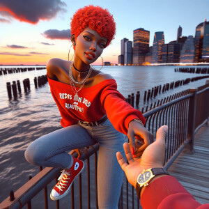 3D image BEAUTIFUL LIGHT SKIN AFRICAN AMERICAN woman with a Shor...