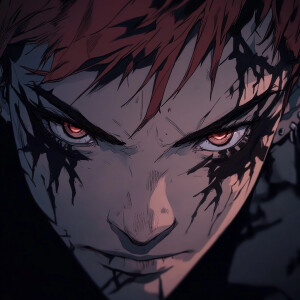 Create a highly detailed, close-up of a male anime character's f...