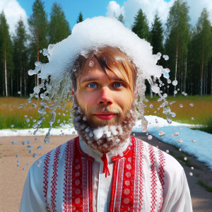 Нарисуй человека из Карелии, у которого тает снег на голове в ию...