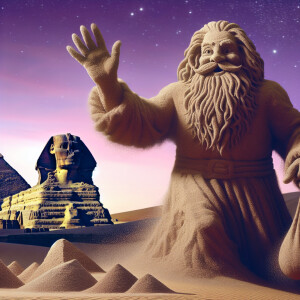 Create a picture of a traditional sandman from Germany against a...