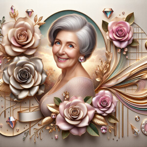 A horizontal portrait of a thi, smiling heavier curvy
set 80-ye...