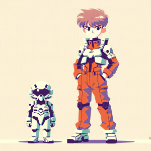 1990s anime screencap, girl a plugsuit, standing with hands on h...