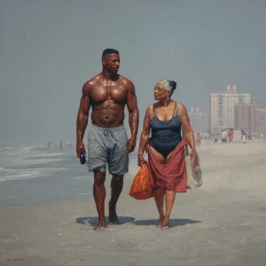 hyperRealism photo painting.a muscular sweaty  employer man walk...