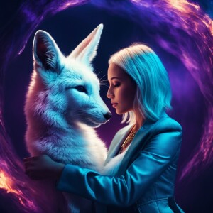 The white  rabbit and the white fox finally meet and are courtin...