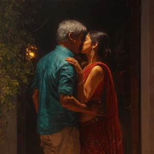 Hyperrealism painting.a muscular sweaty indian man standing in...