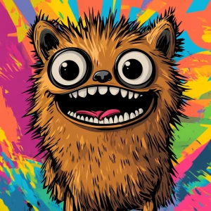 Stylized character portrait of a mischievous designer toy creat...