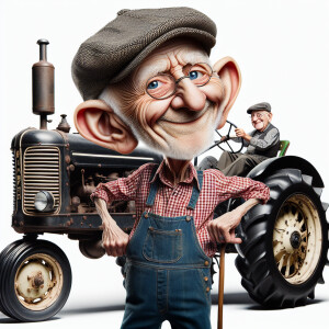 Funny and crazy caricature of a 95 year old American grandpa, ch...
