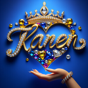 VCraft a 3-D image showcasing the name 'KAREN' in a luxurious go...