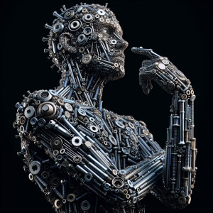 Human figure made from bolts, screws and nails,  8K resolution H...