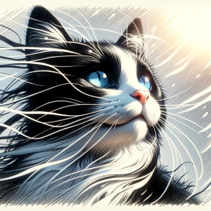 Create an animated, coloured pencil drawing of a black and white...