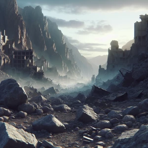 A photo realistic image of a combat zone from Iraq with a lot of...