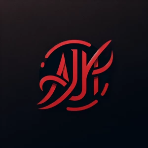 Create a logo with the initials "AJM" in a red brushstroke style...