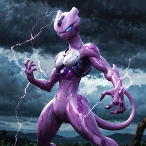 Create an image of Mewtwo, the genetically engineered psychic-ty...