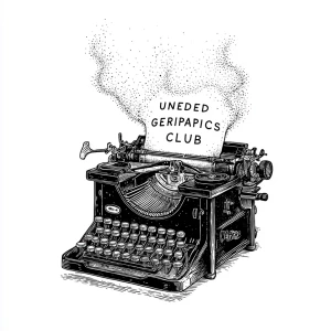 A simple line-art illustration of a vintage typewriter with stea...