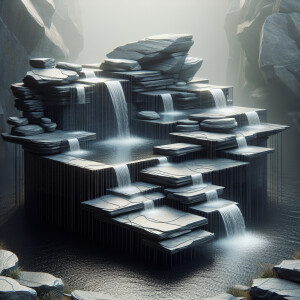 Describe a serene waterfall made from delicate slabs of slate st...