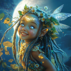 adorable happy girl elf fairy water trolls with sparkling univer...