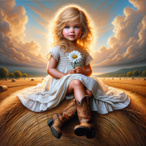 photorealistic oil brushed oil painting of a beautiful little co...
