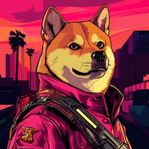 MEME DOGE in GTA art style, , in the style of a Grand Theft Aut...