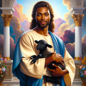 Oil painting of an African-American man resembling Jesus Christ,...