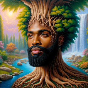 A hyper-realistic 3-D oil painting depicting a tree integrated w...