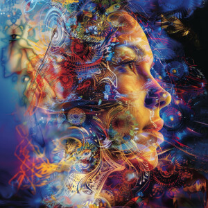 Abstract Expressionist digital art head on  portrait of a woman,...