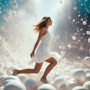 Falling teen girl in white mini dress