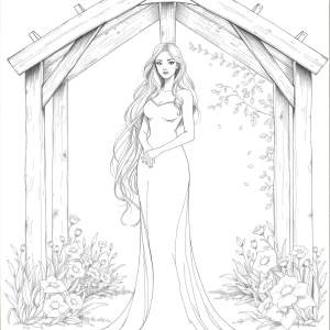 delicate fine line silverpoint drawing of a statuesque woman wit...