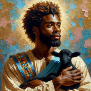 Oil painting of an African-American man resembling Jesus Christ,...