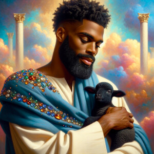 Oil painting of an African-American man resembling Jesus Christ,...