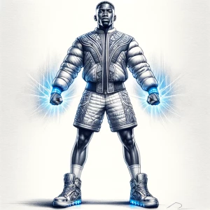 A frontal T pose full body concept illustration of A powerful bl...