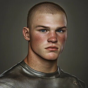 Craft a high-resolution, photorealistic image of a young 18-year...